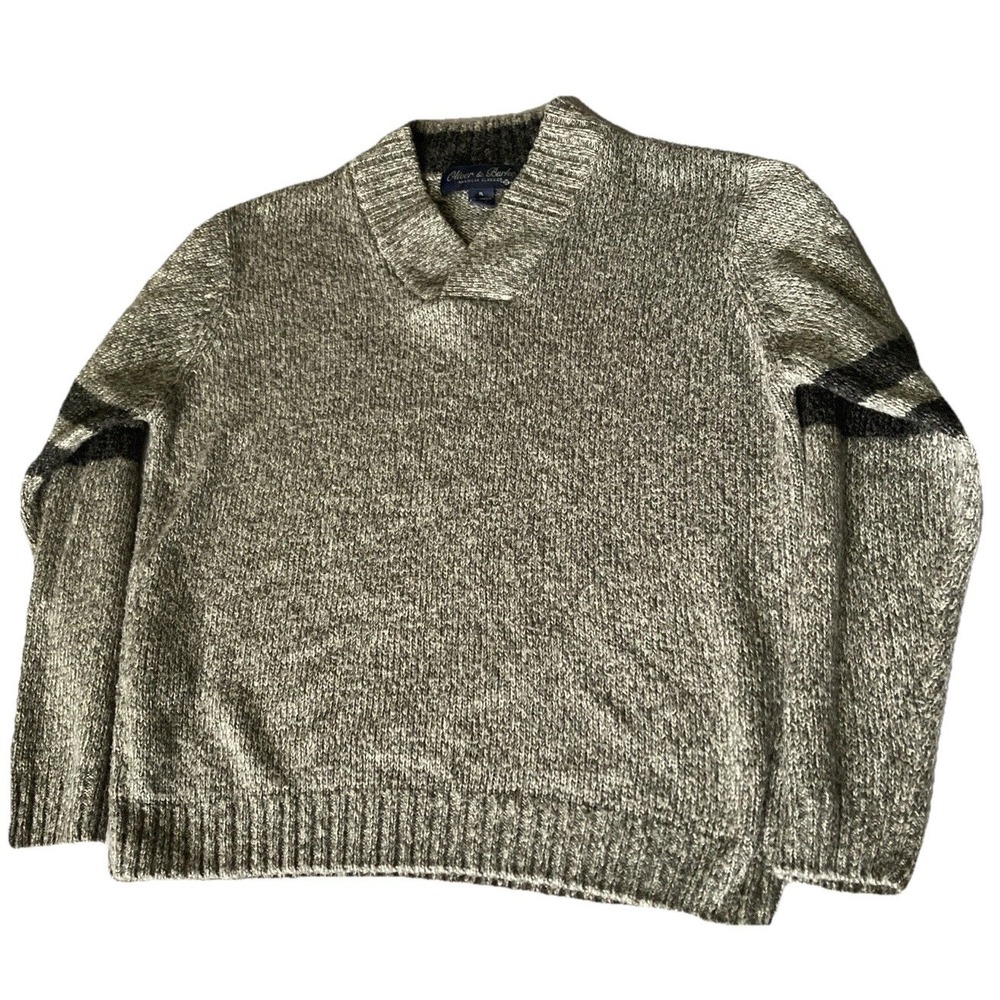 Oliver & Burke American Mens XL Shawl Collar Sweater Gray Black Marl Pullover